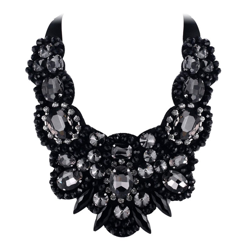 Flyonce Black Rhinestone Crystal Bib Chunky Collar Statement Necklace for Women Costume Jewelry - Image 1